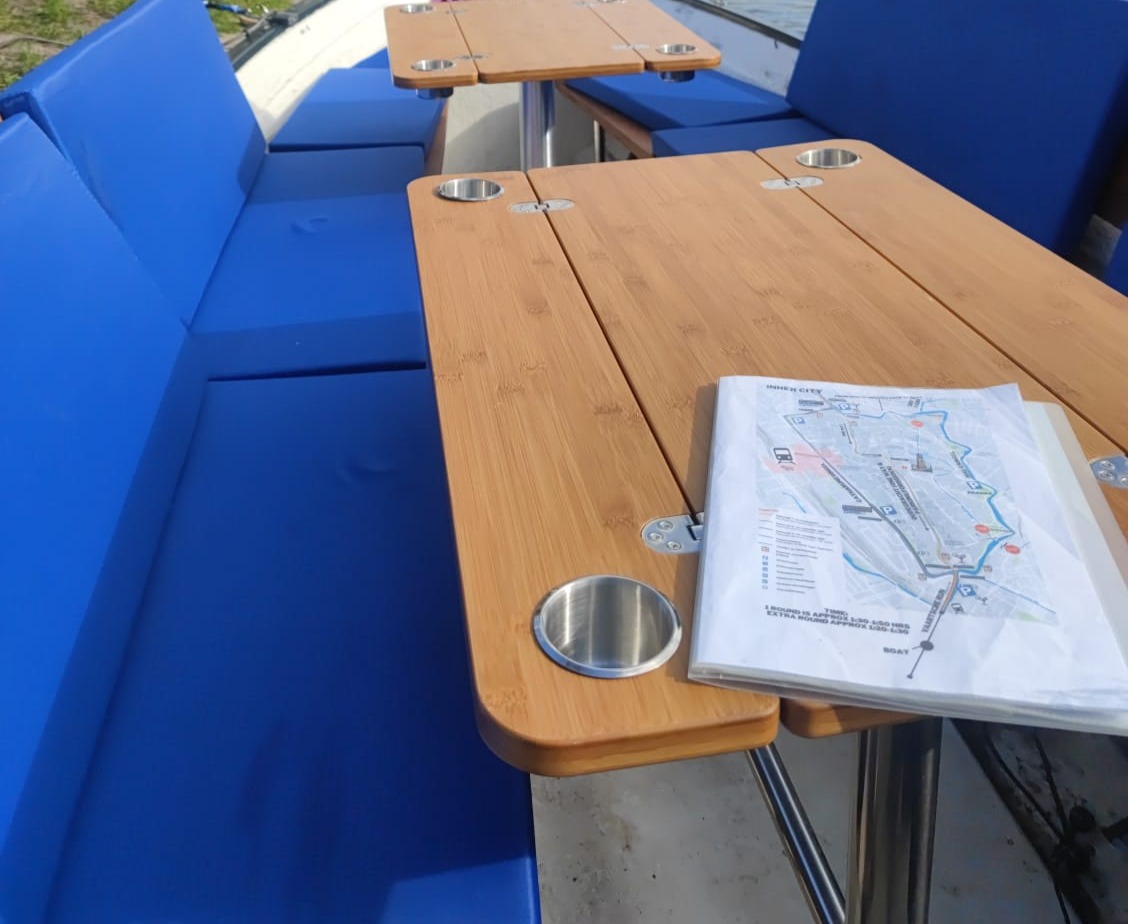 The spacious and comfortable interior seating of the boat