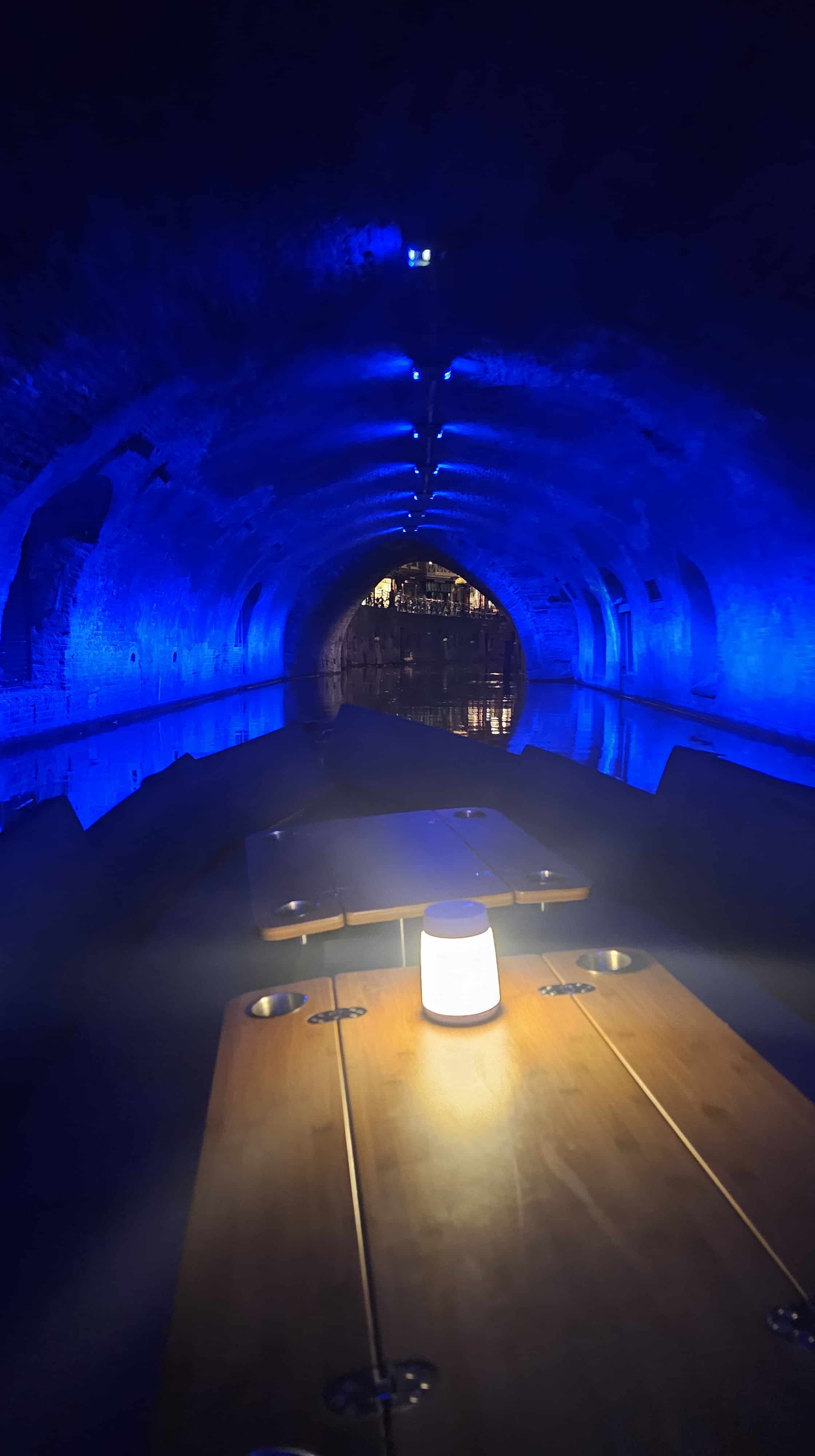 Navigating through the blue light tunnel near Stadhuisbrug