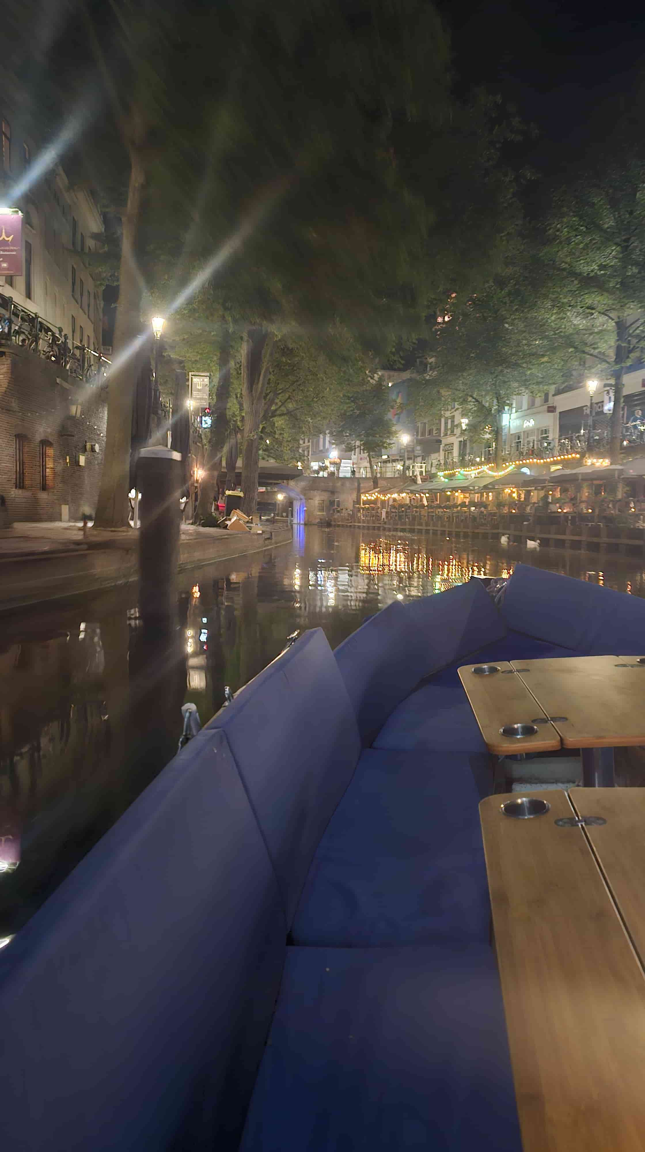 The Oudegracht canal beautifully lit up at night